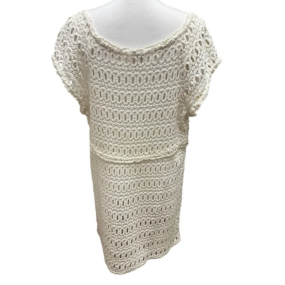 Milly Cabana Crochet Mini Dress Deep V-Neck Cream Unlined Bohemian Size‎ Medium